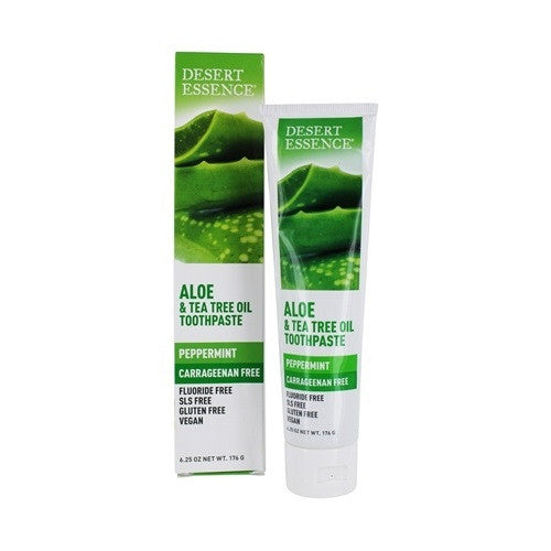 Desert Essence Aloe and Tea Tree Oil Carrageenan Free Toothpaste Peppermint, 6.25 Oz